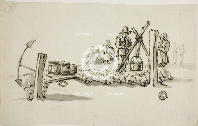 Men with Cannons, Kegs of Powder and an Anchor, n.d. Creator: Willem van de Velde I.