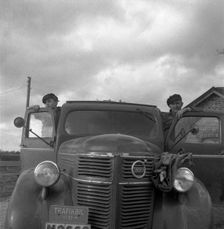 Men with a lorry at the sugar mill in Arlöv, Scania, Sweden, c1940s(?). Creator: Otto Ohm