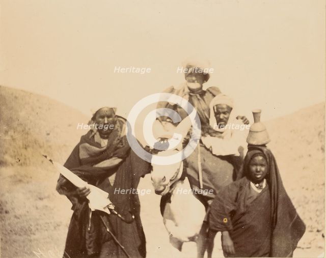 Men with woman riding mule, about 1860-1880. Creator: Unknown.