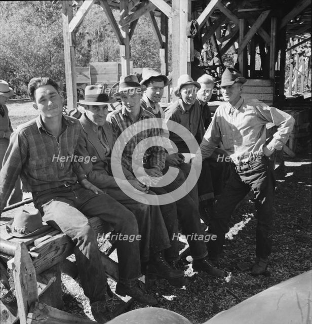 Men working in mill, Ola self-help sawmill co-op, Gem County, Idaho, 1939. Creator: Dorothea Lange.