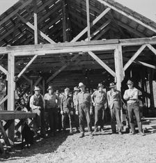 Men working in mill, Ola self-help sawmill co-op, Gem County, Idaho, 1939. Creator: Dorothea Lange