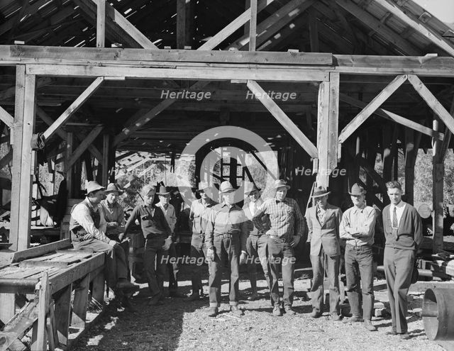 Men working in mill, Ola self-help sawmill co-op, Gem County, Idaho, 1939. Creator: Dorothea Lange.