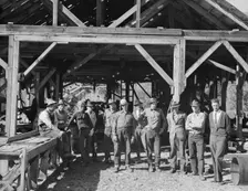 Men working in mill, Ola self-help sawmill co-op, Gem County, Idaho, 1939. Creator: Dorothea Lange