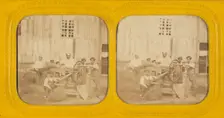 Men working on hay chafing machine, about 1865. Creator: Unknown