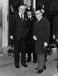 Menachem Begin and James Callaghan at Downing Street, . Creator: Sidney Harris