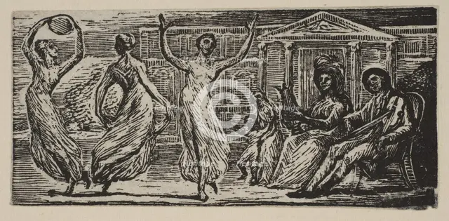 Menalcus Watching Women Dance, from Thornton's Pastorals of Virgil, 1821. Creator: William Blake.