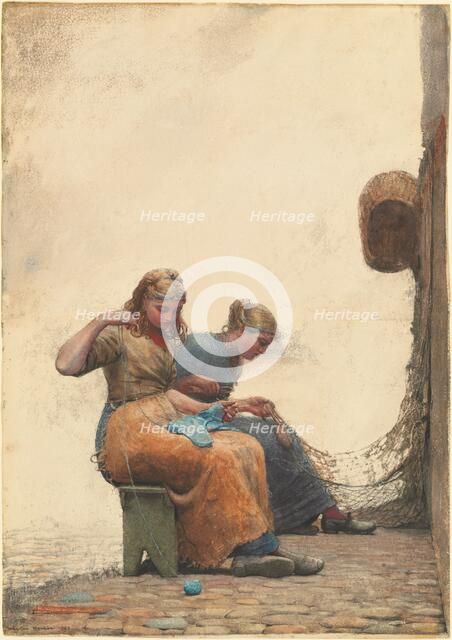 Mending the Nets, 1882. Creator: Winslow Homer.