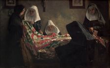 Mending of the Flag of Edegem, 1902. Creator: Georges Nauwelaerts