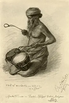 Menika - drummer at the Temple of the Tooth, Kandy, Ceylon, 1898. Creator: Christian Wilhelm Allers