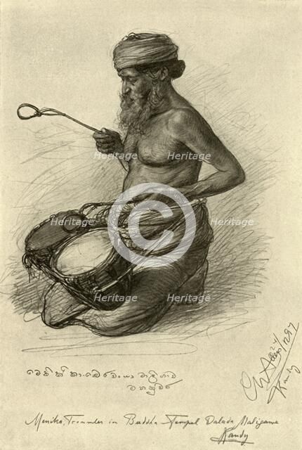 Menika - drummer at the Temple of the Tooth, Kandy, Ceylon, 1898. Creator: Christian Wilhelm Allers.