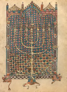 Menorah; Rothschild Pentateuch, 1296. Creators: Unknown, Elijah ben Meshallum