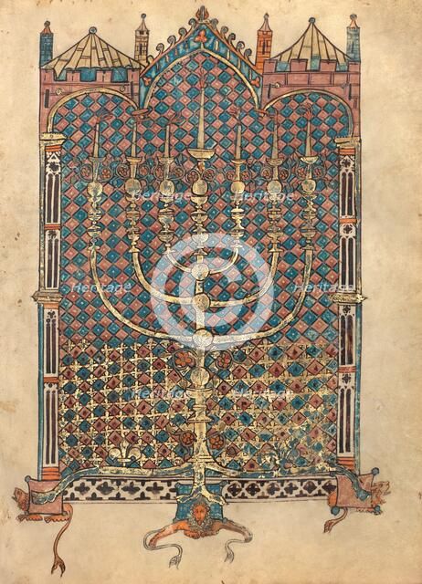 Menorah; Rothschild Pentateuch, 1296. Creators: Unknown, Elijah ben Meshallum.