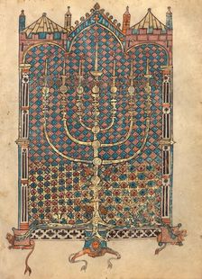 Menorah; Rothschild Pentateuch, 1296. Creators: Unknown, Elijah ben Meshallum