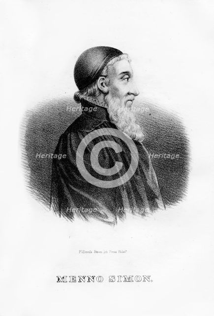 Menno Simons, Dutch Anabaptist religious leader, (1854). Artist: Unknown