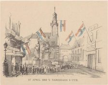 Menu card with flags, 27 April 1889. Creator: Theo van Hoytema