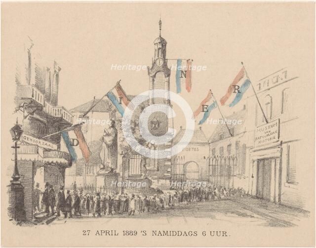 Menu card with flags, 27 April 1889.  Creator: Theo van Hoytema.