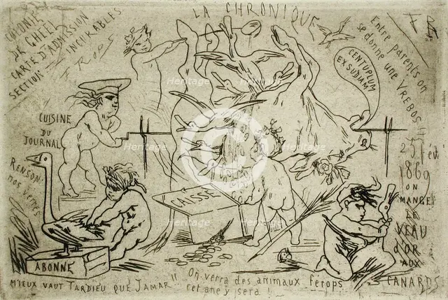 Menu du diner de la Chronique, 1869. Creator: Félicien Rops.
