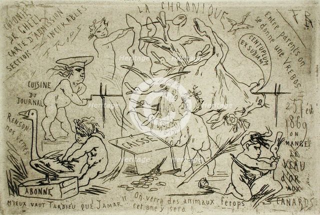 Menu du diner de la Chronique, 1869. Creator: Félicien Rops.