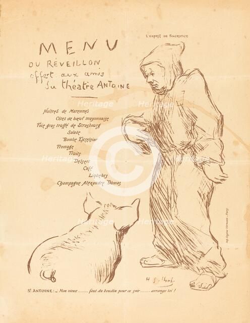 Menu du réveillon offert aux amis du Théâtre Antoine, late 1890s. Creator: Henri-Gabriel Ibels.