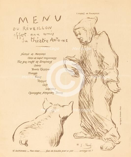 Menu du réveillon offert aux amis du Théâtre Antoine, late 1890s. Creator: Henri-Gabriel Ibels.