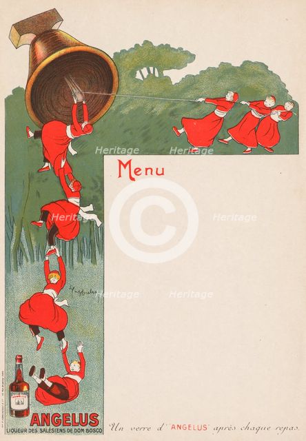 Menu Page (Angelus: Liqeur des Salésiens de Dom Bosco), 1911. Creator: Leonetto Cappiello (Italian, 1875-1942).