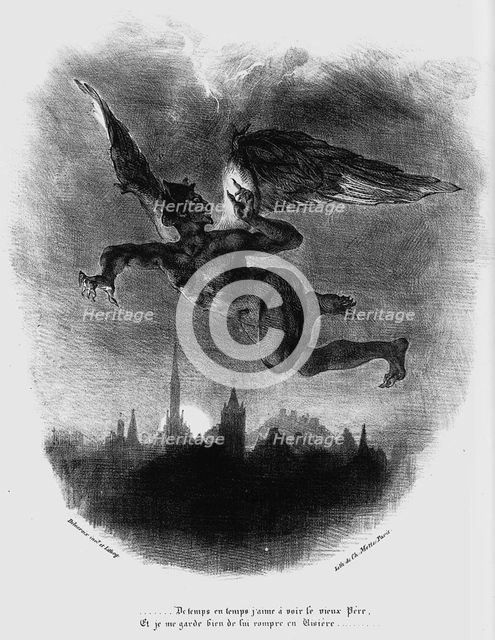 Mephistopheles Prologue in The Sky. Illustration to Goethe's Faust, 1828. Artist: Delacroix, Eugène (1798-1863)