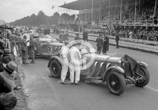 Mercedes-Benz SSKs of Malcolm Campbell and Earl Howe, Irish Grand Prix, Phoenix Park, Dublin, 1930. Artist: Bill Brunell.