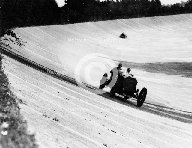 Mercedes on the banking near Members' Bridge, Brooklands, Surrey, 1920. Artist: Unknown