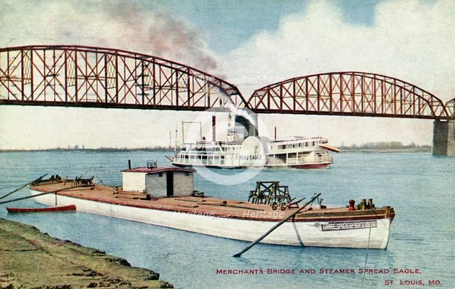 Merchants Bridge and the paddle steamer 'Spread Eagle', St Louis, Missouri, USA, 1908. Artist: Unknown