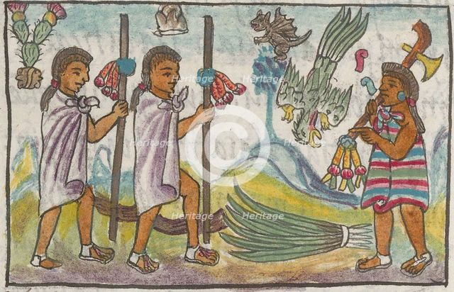 Merchants (Pochtecas) and their wares in Tzinacantlan. From the Codex Florentinus, c 1550. Creator: Sahagún, Bernardino de (1499-1590).