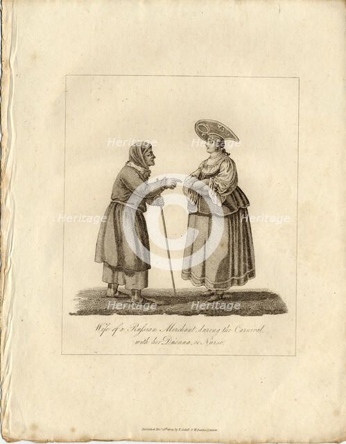 Merchant's wife wuth Nurse during Fasching, 1833. Artist: Anonymous  