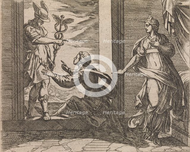 Mercury Turning Aglauros to Stone (Aglauros a Mercurio in lapidem transfor..., Published after 1606. Creator: Antonio Tempesta.