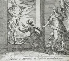Mercury Turning Aglauros to Stone, published 1606. Creators: Antonio Tempesta, Wilhelm Janson