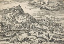 Mercury with the head of Argus in his hand, from Landscapes with biblical and mythological...1558. Creator: Hieronymus Cock