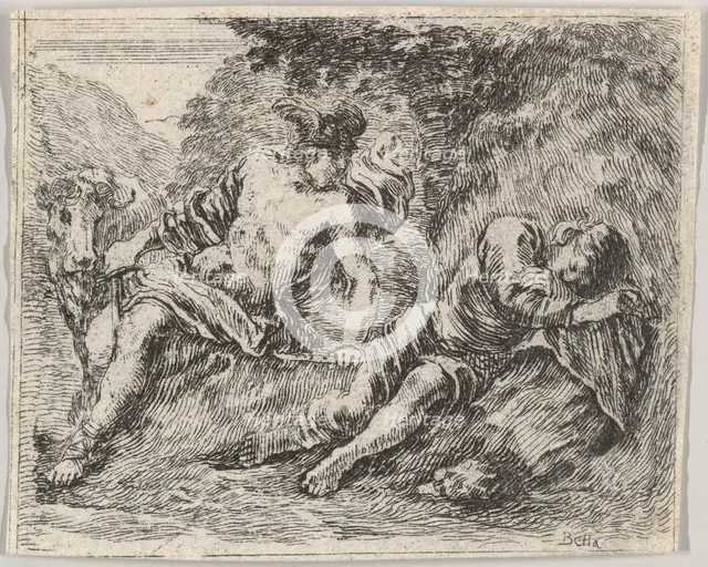 Mercury and Argos, from 'Game of Mythology' (Jeu de la Mythologie), 1644. Creator: Stefano della Bella.