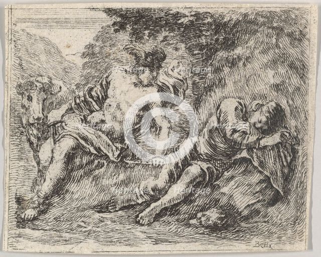 Mercury and Argos, from 'Game of Mythology' (Jeu de la Mythologie), 1644. Creator: Stefano della Bella.