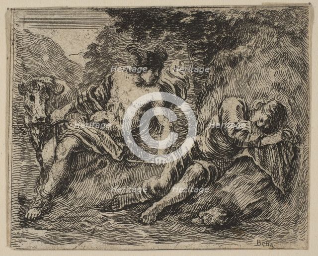 Mercury and Argus, from 'Game of Mythology' (Jeu de la Mythologie), 1644. Creator: Stefano della Bella.
