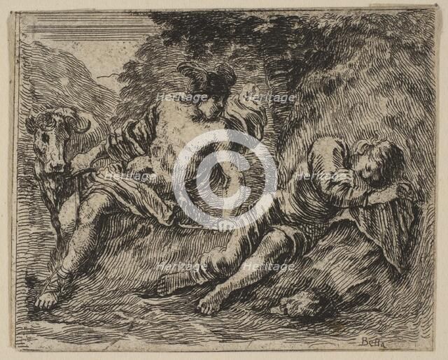 Mercury and Argus, from 'Game of Mythology' (Jeu de la Mythologie), 1644. Creator: Stefano della Bella.