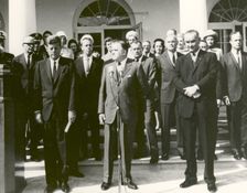 Mercury Astronauts Receiving the Collier Trophy, White House, Washington, USA, 1963. Creator: NASA