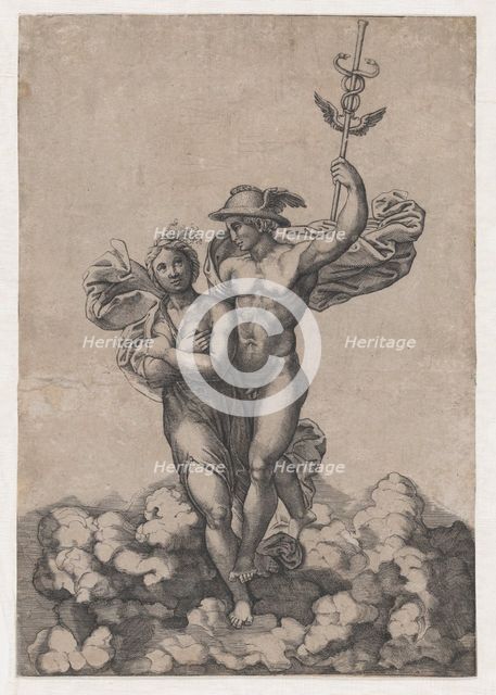 Mercury carrying Psyche to Olympus, after Raphael's composition in the Villa Farnes..., ca. 1520-39. Creator: Giovanni Jacopo Caraglio.