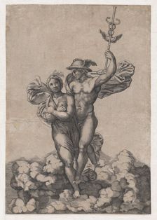 Mercury carrying Psyche to Olympus, after Raphael's composition in the Villa Farnes..., ca. 1520-39. Creator: Giovanni Jacopo Caraglio