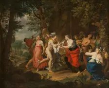 Mercury Confiding the Child Bacchus to the Nymphs on Nysa, 18th century. Creator: Marcus Tuscher