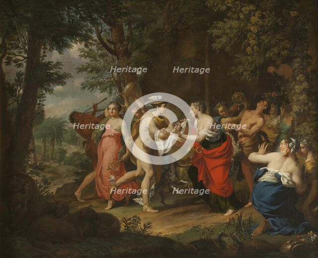 Mercury Confiding the Child Bacchus to the Nymphs on Nysa, 18th century. Creator: Marcus Tuscher.