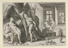 Mercury Entering Herse's Room After Changing Agraulos to Stone, from Ovid, Metamorphoses, ..., 1590. Creator: Anon