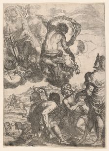Mercury (Hermes), Juno (?) Mars, and a group of figures below (shepherds, musicians..., ca. 1640-60. Creator: Anon