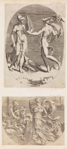 Mercury Presenting a Panpipe to Minerva. Creator: Giulio Bonasone