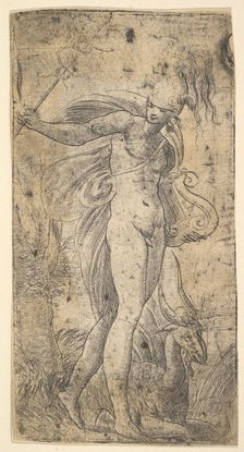 Mercury standing holding a cadecus in his right hand, a lyre in his left, ca. 1536-40. Creator: Andrea Schiavone