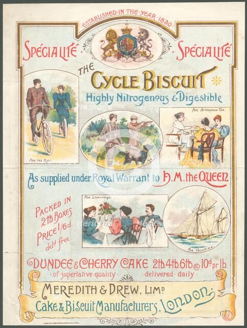 Meredith & Drew Cycle Biscuits, 1890s. Artist: Unknown