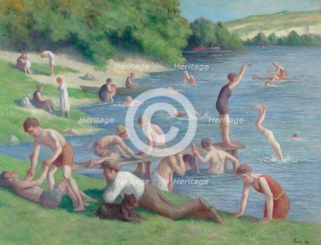 Méricourt, bathers and divers, 1936. Creator: Luce, Maximilien (1858-1941).