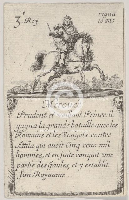 Meroüée / Prudent et vaillant..., from 'Game of the Kings of France' (Jeu des Rois de Fran..., 1644. Creator: Stefano della Bella.